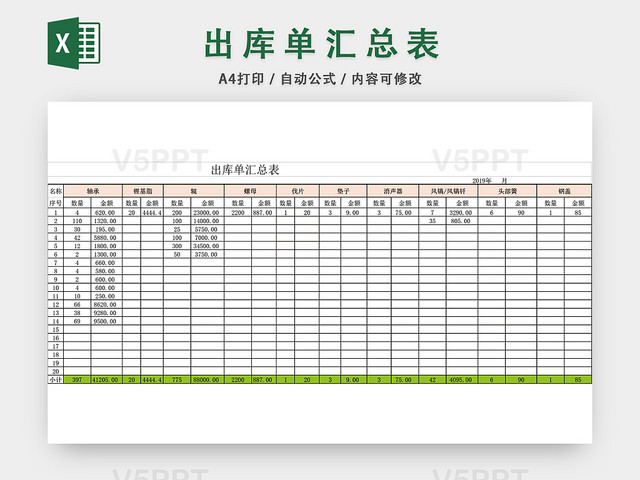 出库单汇总表格excel模板