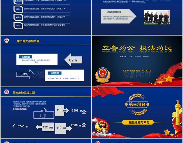 蓝色低调大气公安警用立警为公执法为民工作总结ppt模板