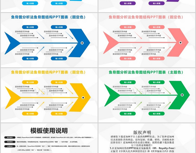 彩色简洁风格鱼骨图分析法鱼骨图结构ppt模板