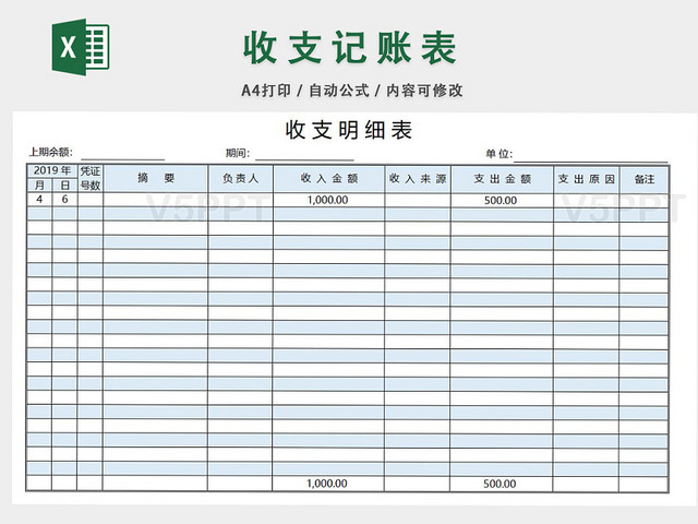 赞芽ppt 财务会计 收支明细表