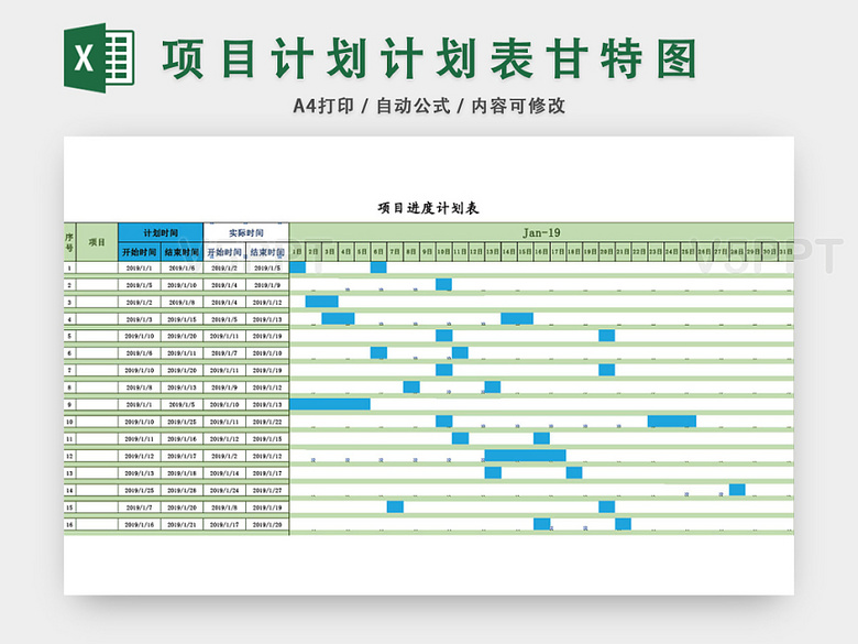 项目计划表模板excel表甘特图