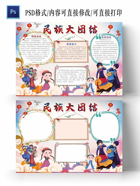 与卡通浅色背景民族大团结手抄报相关的ppt